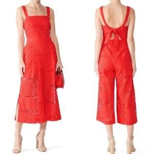 Parker Ashton Sleeveless Tie-Back Eyelet Crop Red Jumpsuit
